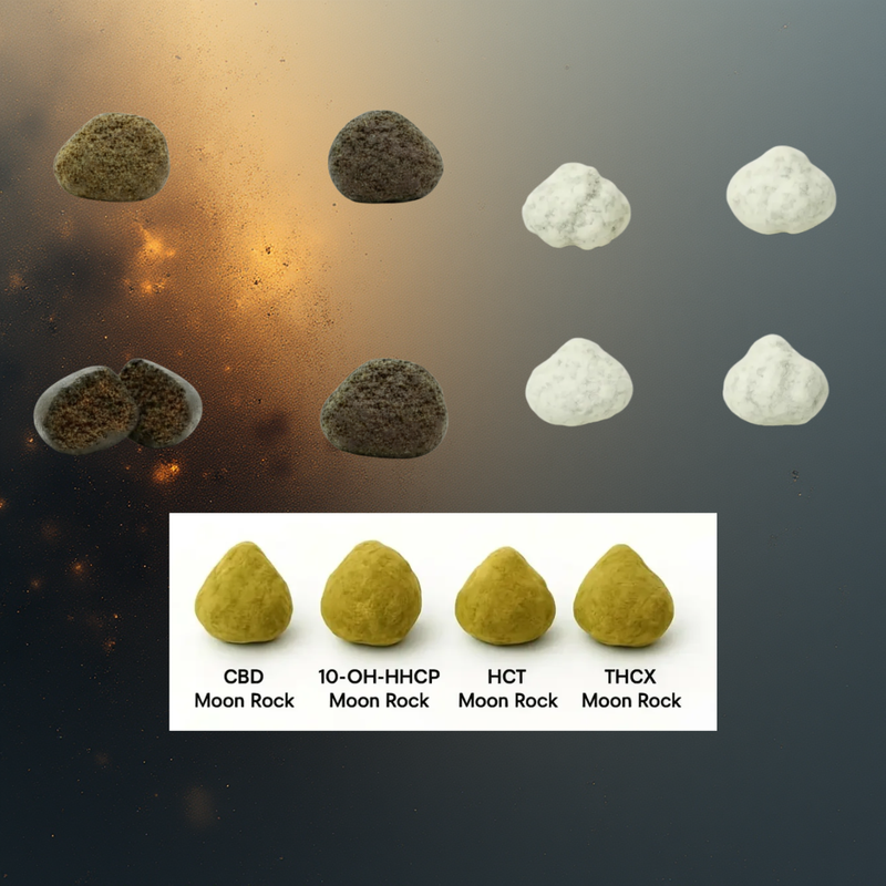 Coffret 4 x 1 g d'échantillons - CBD, HCT, 10-OH-HHCP, THCX. Morocco/Moon/IceRock